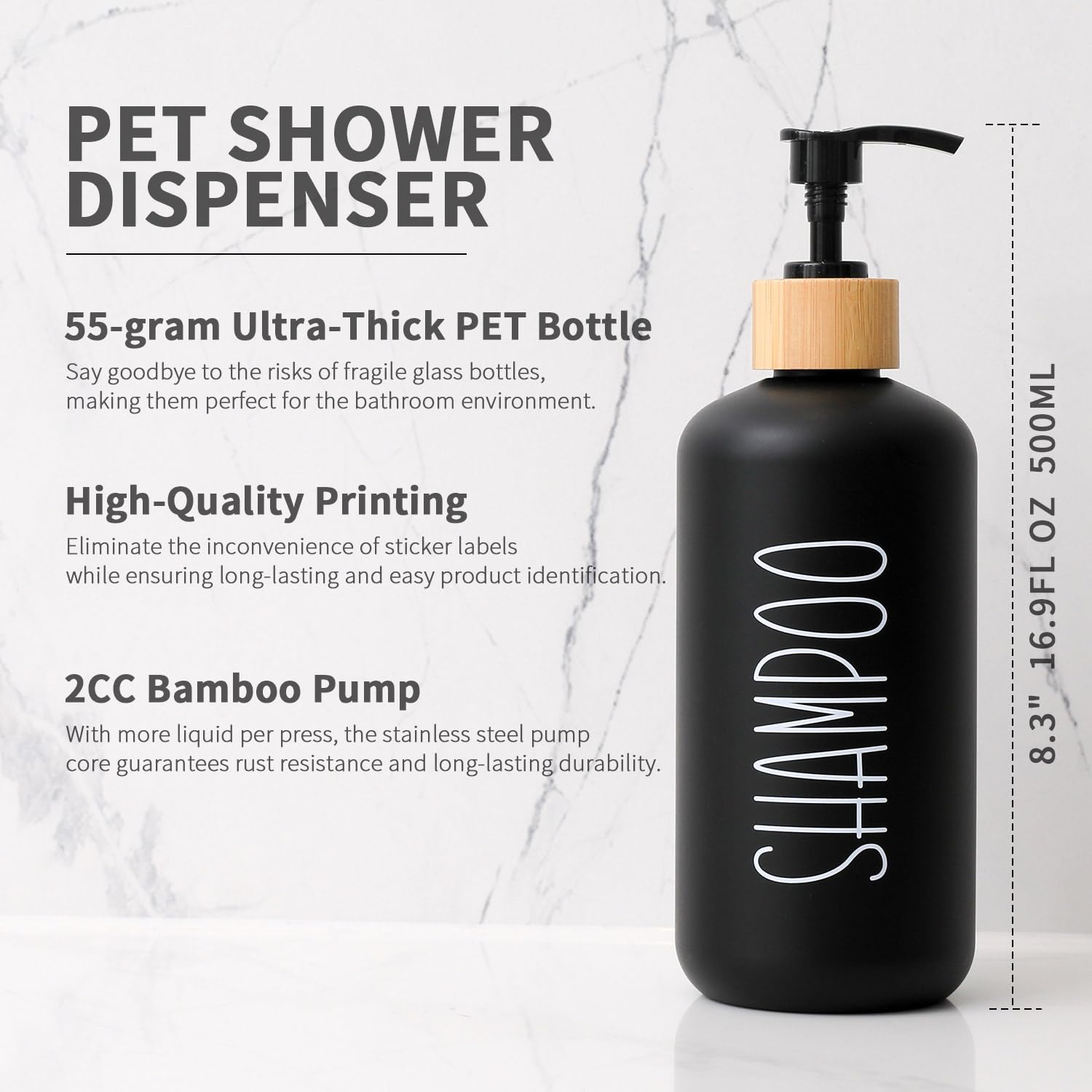 MOMEEMO printed labels keep shampoo, conditioner, and body wash clearly organized.