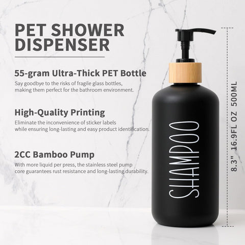 MOMEEMO printed labels keep shampoo, conditioner, and body wash clearly organized.