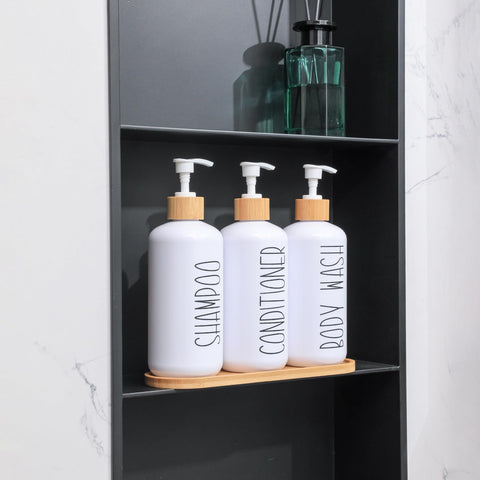 MOMEEMO white bamboo tray included for organized bathroom display and storage.