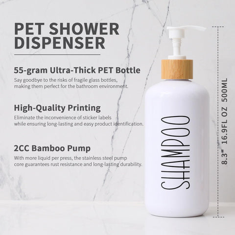 MOMEEMO white body wash dispenser bottle with clear labeling for easy guest use.