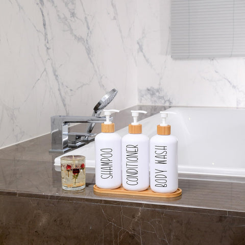 MOMEEMO white farmhouse bathroom scene emphasizes coordinated decor and practical dispensers.