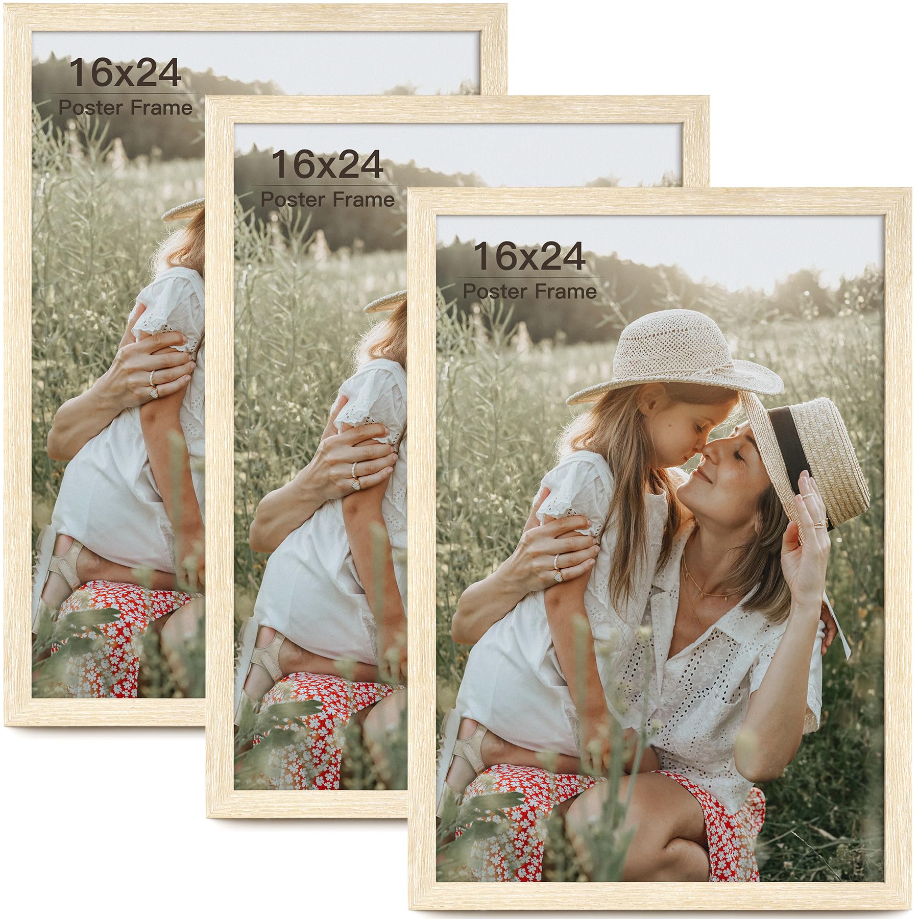 Momentworth 16x24 frame front view in natural wood grain for a clean gallery display