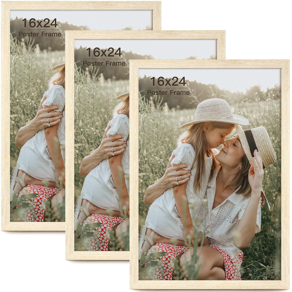 Momentworth 16x24 frame front view in natural wood grain for a clean gallery display