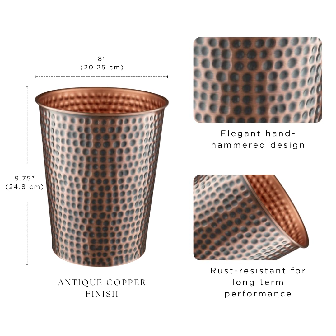 Monarch Abode antique copper finish trash bin adds decorative flair to bathrooms or offices