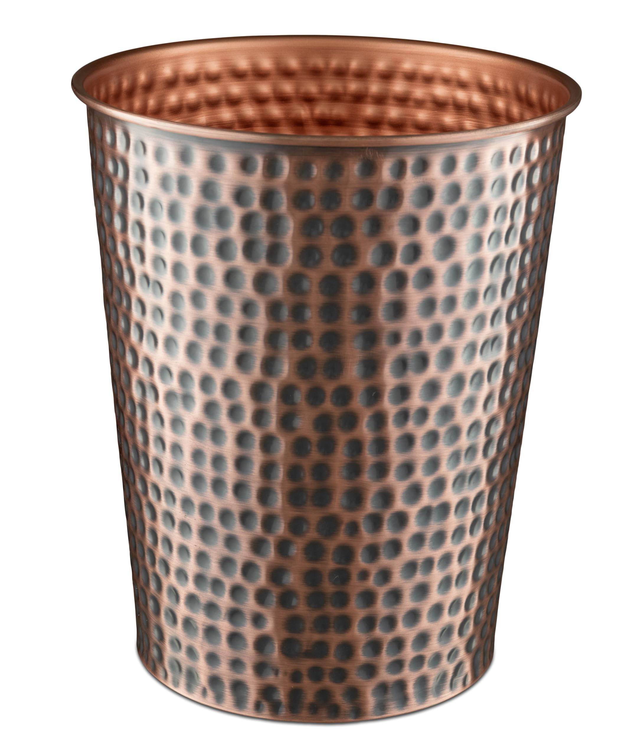 Monarch Abode hand hammered metal wastebasket with artisanal texture for an elegant bathroom