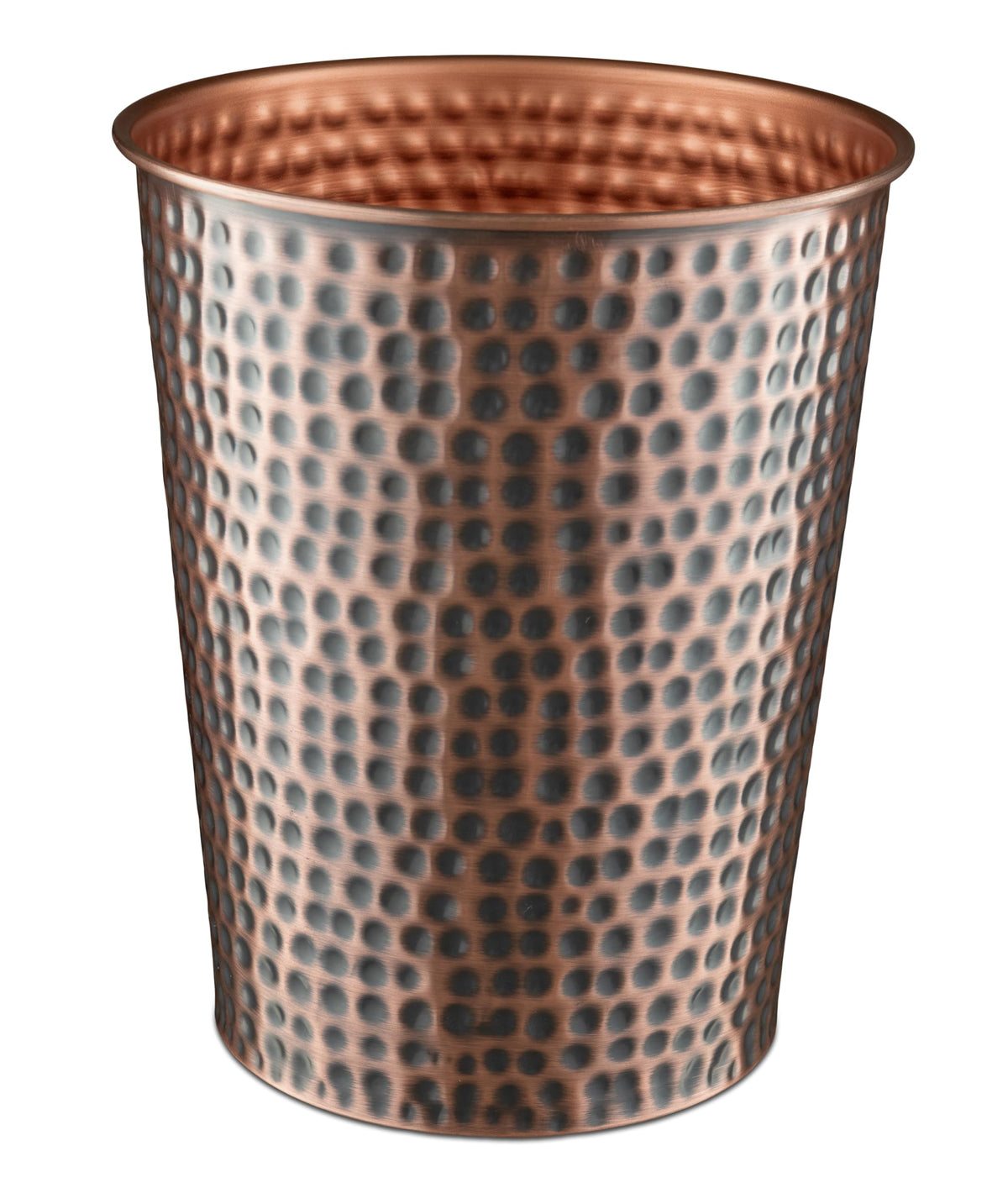 Monarch Abode hand hammered metal wastebasket with artisanal texture for an elegant bathroom