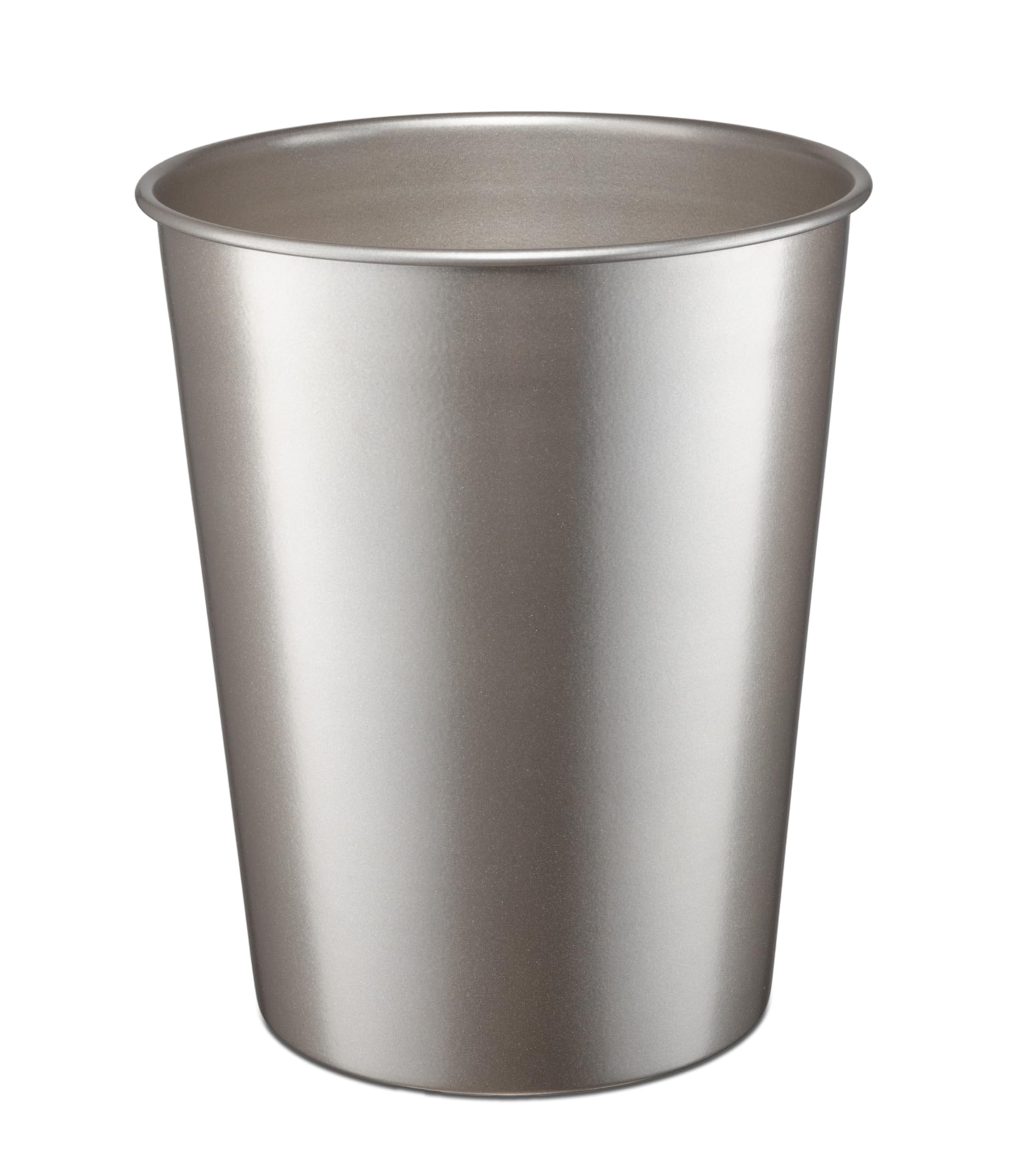 Monarch Abode metal wastebasket front view shows compact, stylish solution for bathroom or desk.