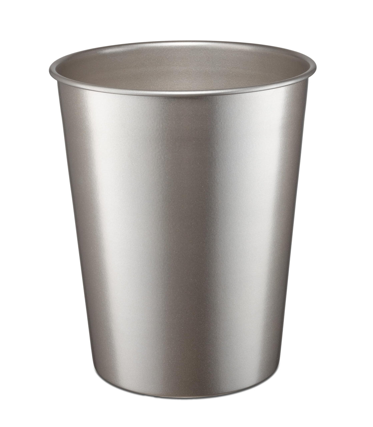 Monarch Abode metal wastebasket front view shows compact, stylish solution for bathroom or desk.