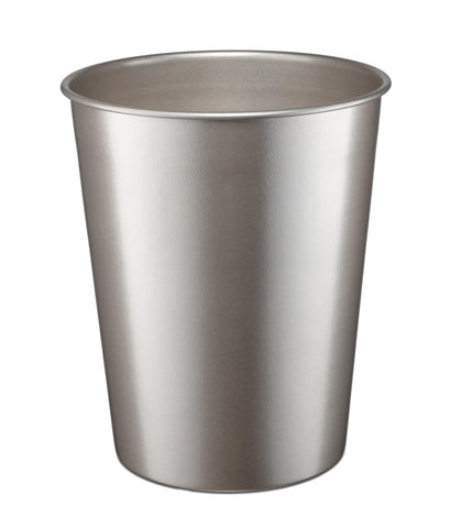 Monarch Abode metal wastebasket front view shows compact, stylish solution for bathroom or desk.
