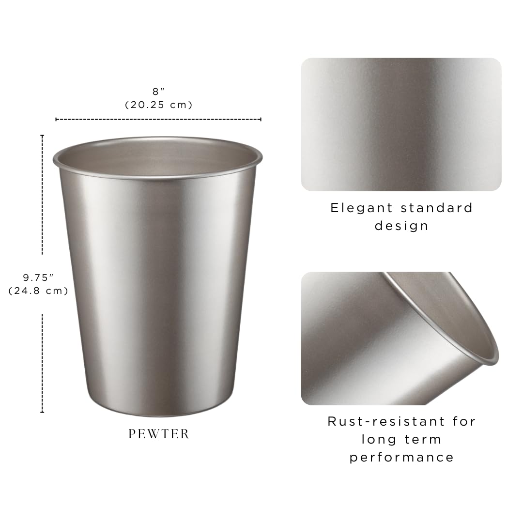 Monarch Abode metal wastebasket side view emphasizes space-saving profile for under-sink placement.