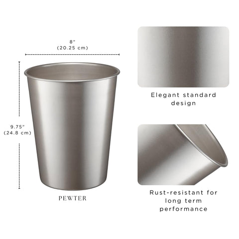 Monarch Abode metal wastebasket side view emphasizes space-saving profile for under-sink placement.