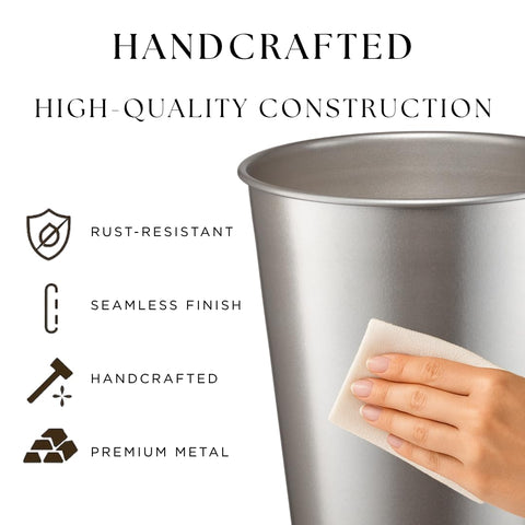 Monarch Abode metal wastebasket top-down view highlights open-top access for quick disposal.