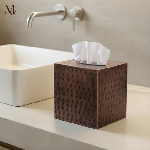 Monarch Abode square tissue box holder fits standard boxes for neat countertops.