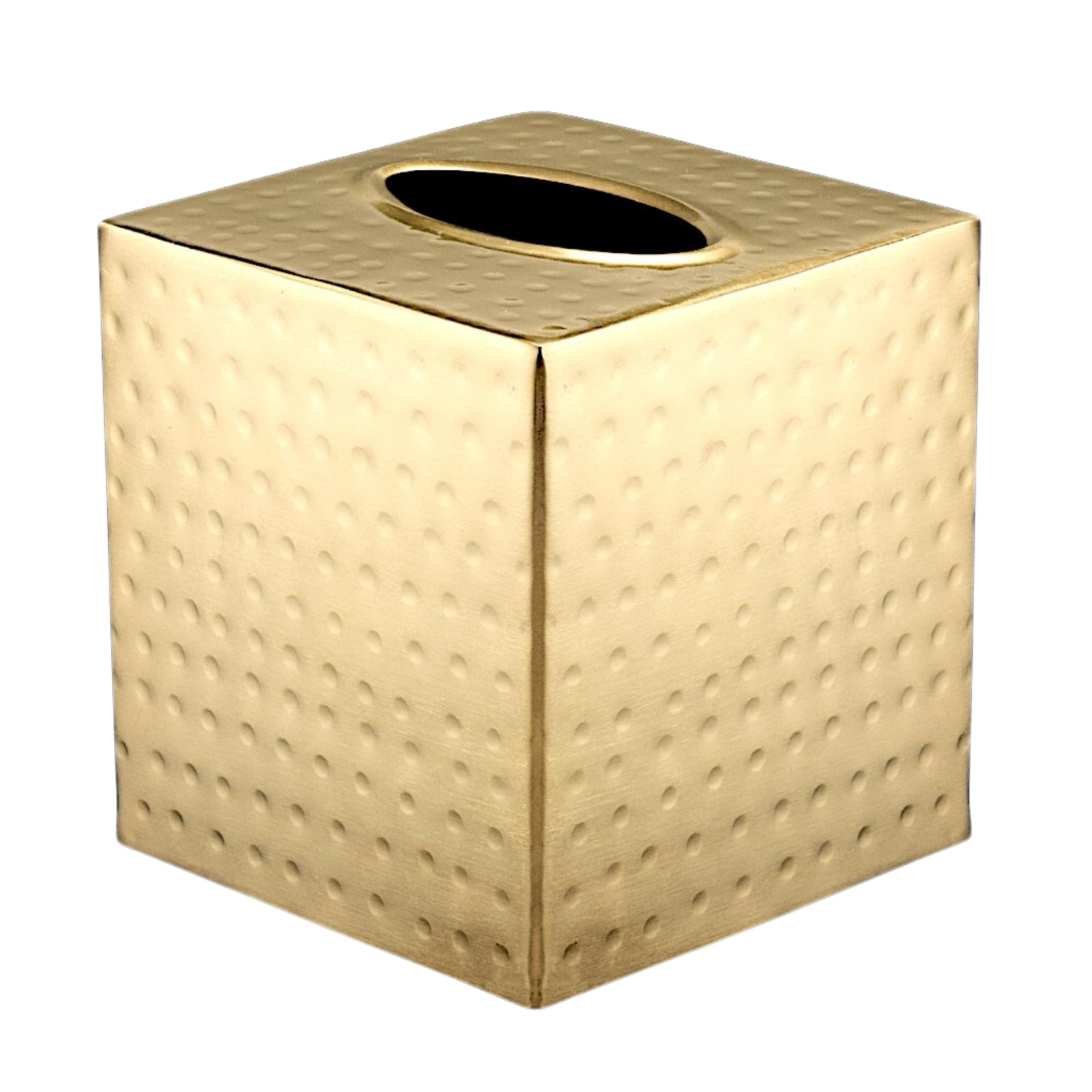 Monarch Abode handhammered brushed gold square tissue box cover on bathroom vanity