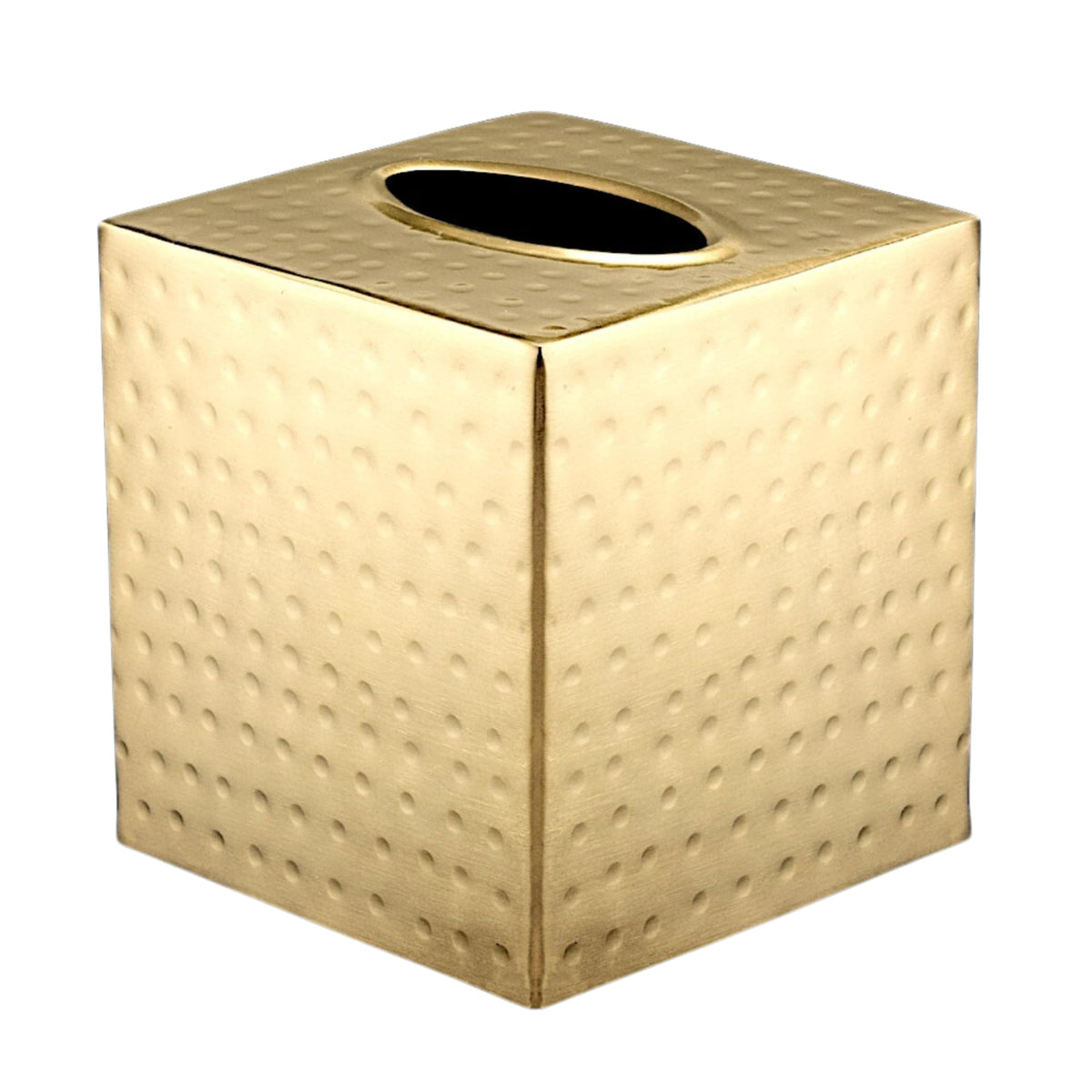 Monarch Abode handhammered brushed gold square tissue box cover on bathroom vanity