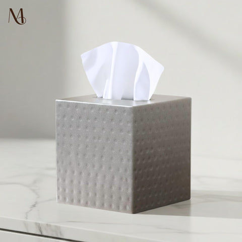 Monarch Abode brushed gold square tissue cover elevates vanity appeal and durability.