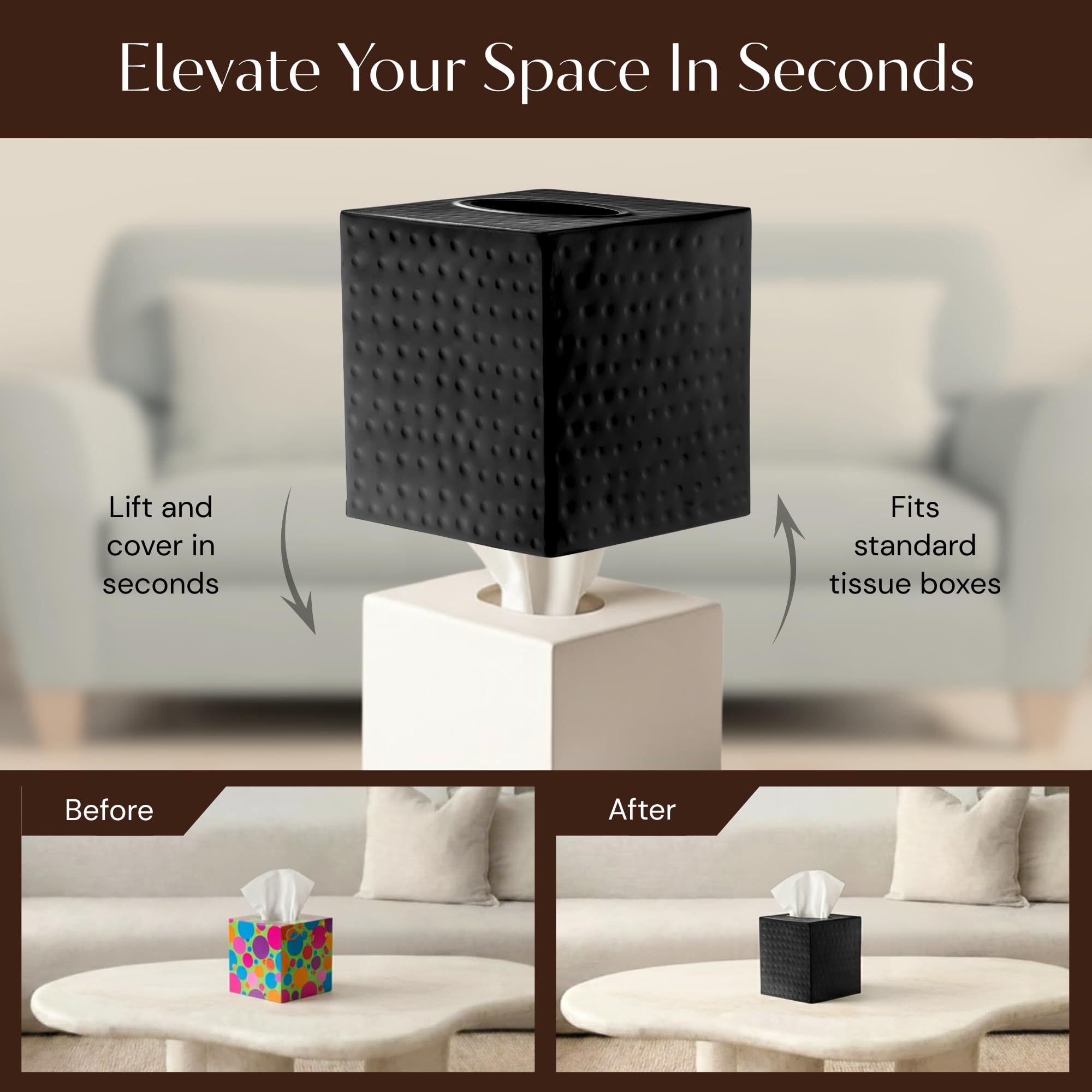 Monarch Abode open-bottom square tissue box cover for easy refills