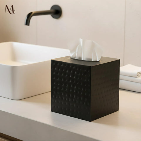 Monarch Abode pewter finish square tissue box cover in modern bathroom