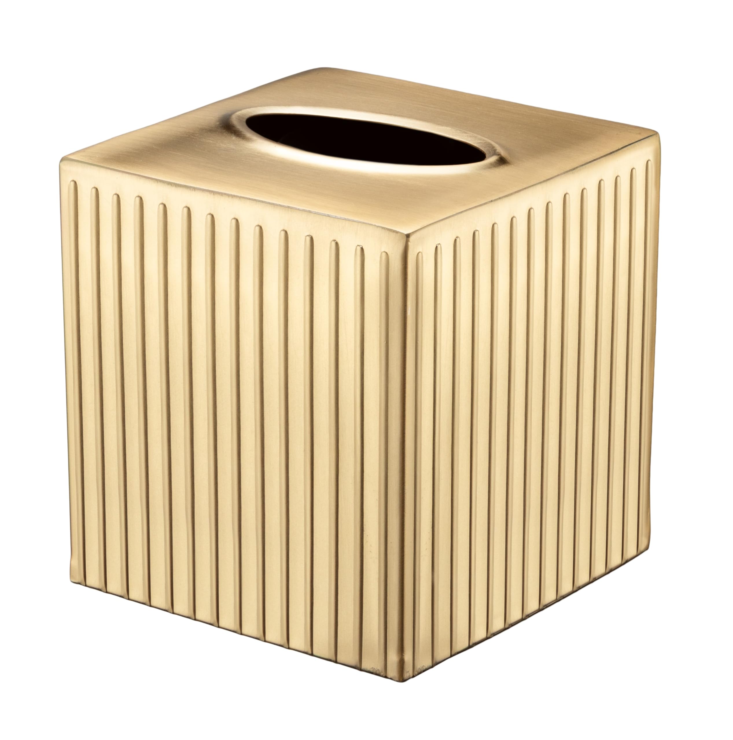 Monarch Abode ridge-embossed brushed gold tissue box cover adds luxurious bathroom decor