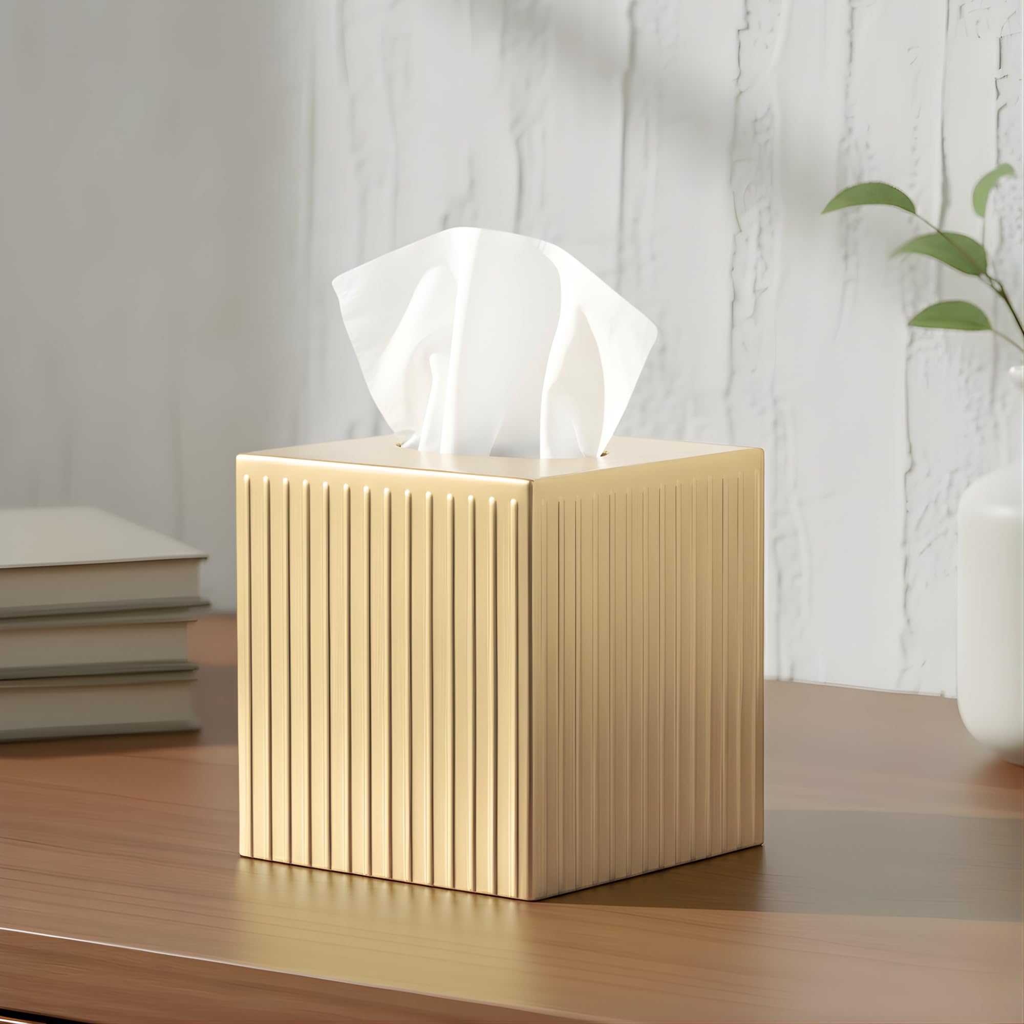 Monarch Abode ridge-embossed matte black tissue box cover complements modern desks