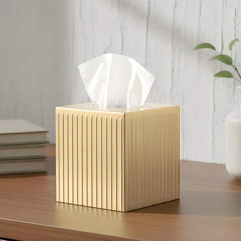 Monarch Abode ridge-embossed matte black tissue box cover complements modern desks