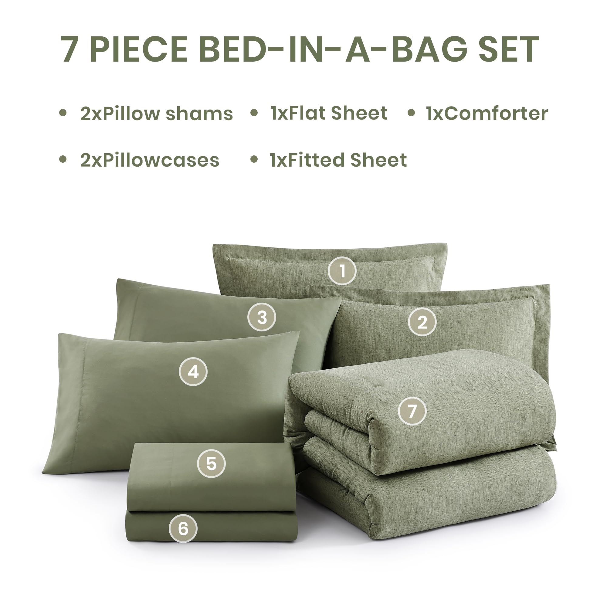 Monbix 7-piece king set in sage-green creates a serene sleep space