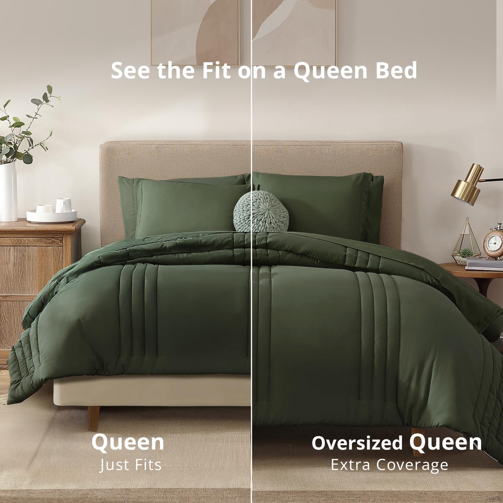 Monbix bed ensemble olive-green on tidy bed showing versatility