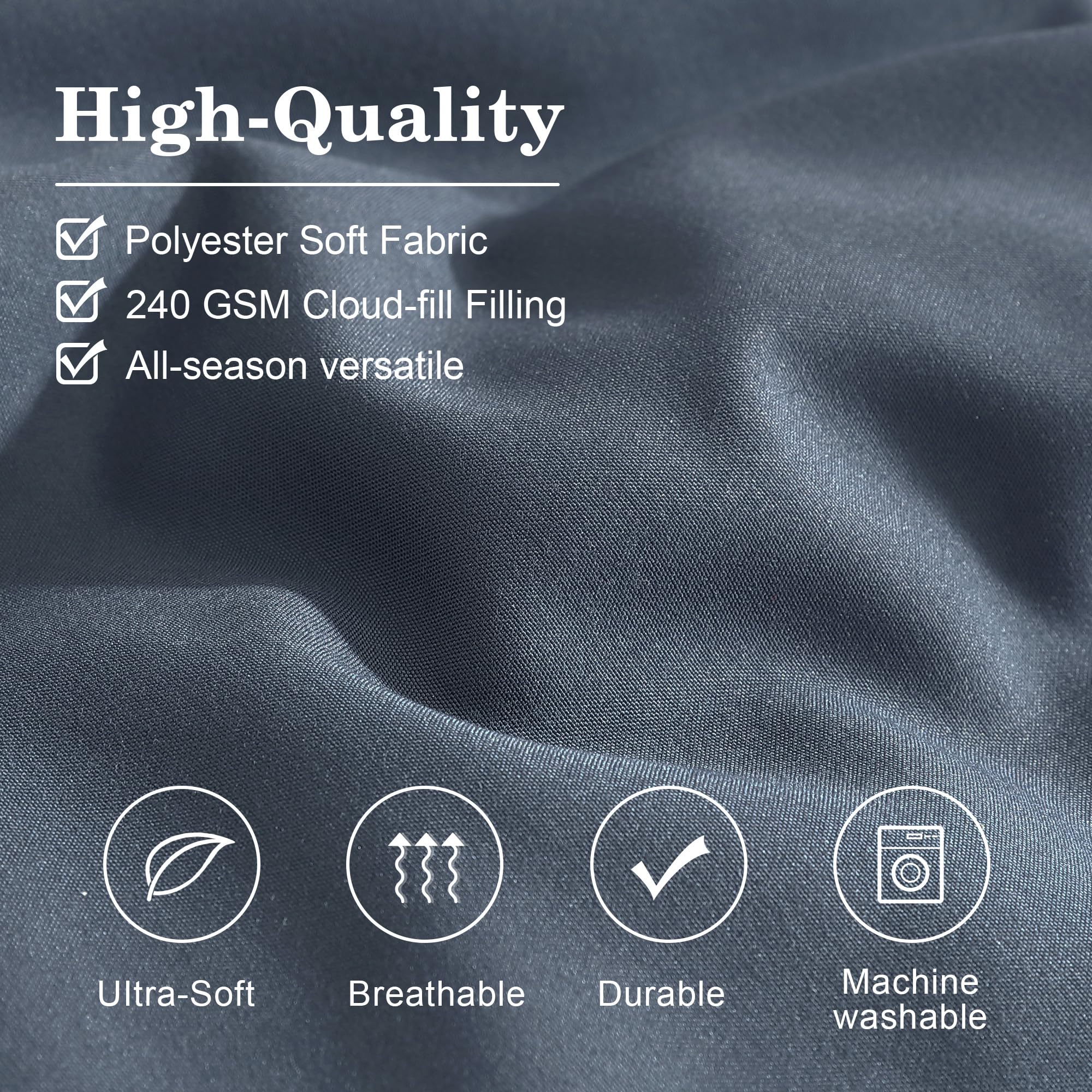 Monbix blue-gray king bed set on a neatly made bed illustrating versatile all-season use.