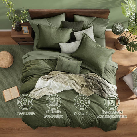 Monbix flat sheet in olive green adds breathable softness