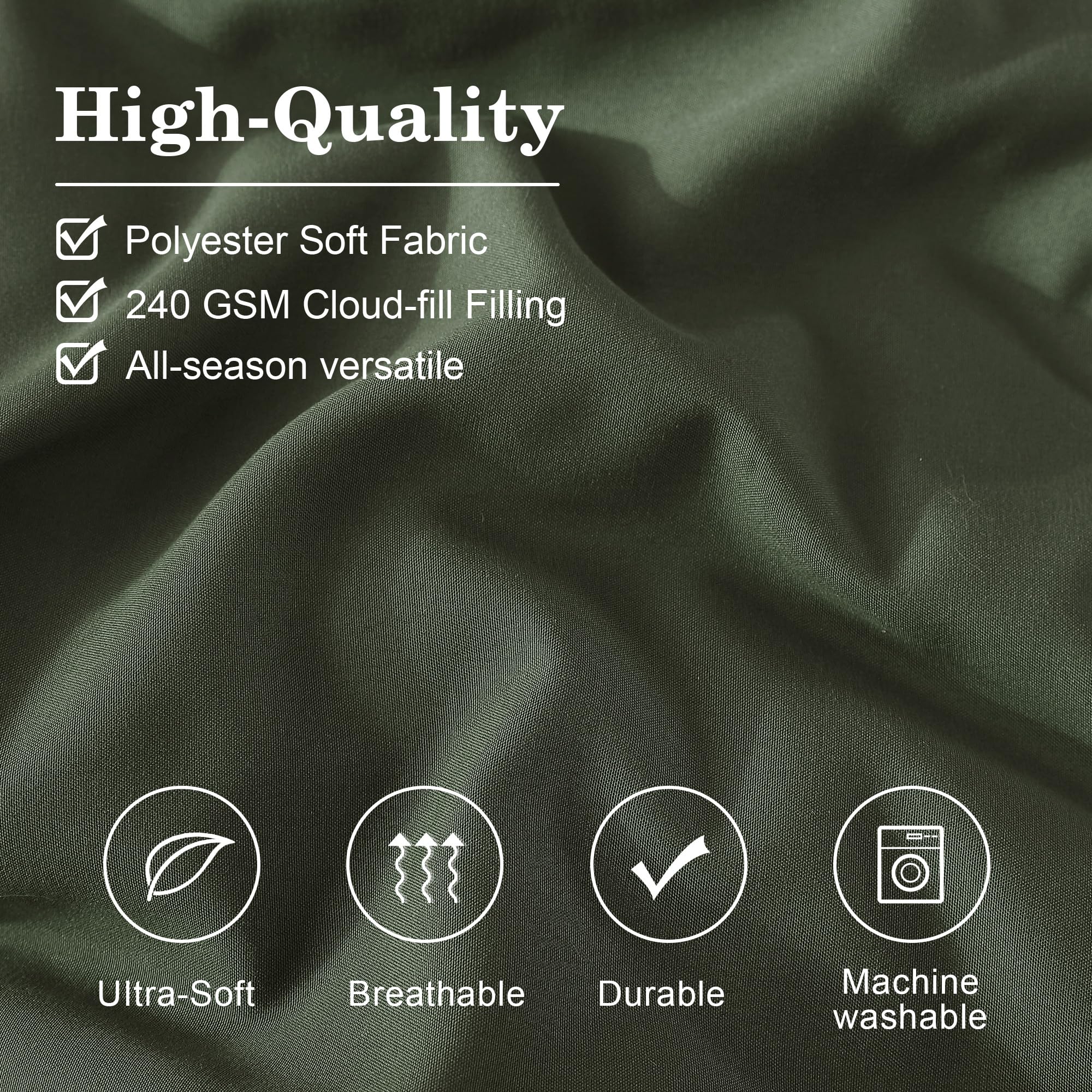 Monbix olive-green shams coordinate with the seven-piece set