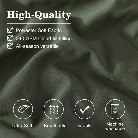 Monbix olive-green shams coordinate with the seven-piece set