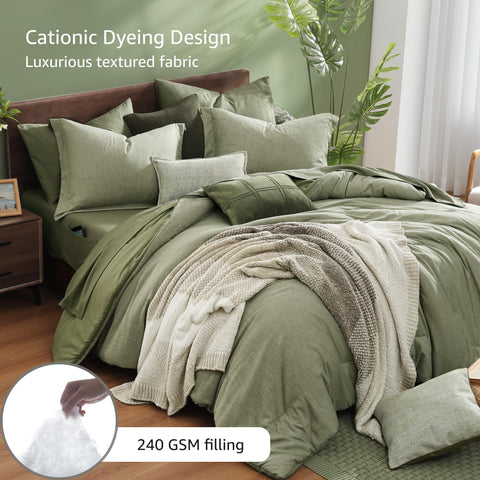 Monbix king-size fitted sheet sage-green provides snug fit and easy care