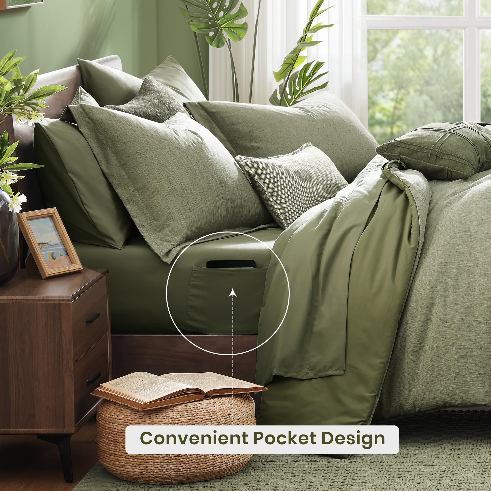 Monbix king-size pillow shams sage-green complementing the bedding set