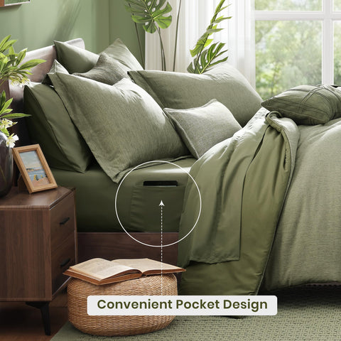 Monbix king-size pillow shams sage-green complementing the bedding set