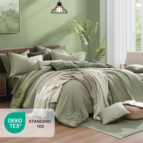 Monbix pillowcases sage-green pair for coordinated, breathable comfort