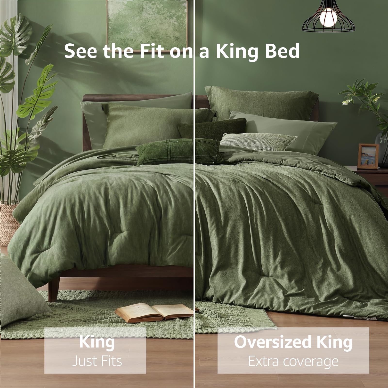 Monbix olive green fitted sheet demonstrates secure, easy fit.