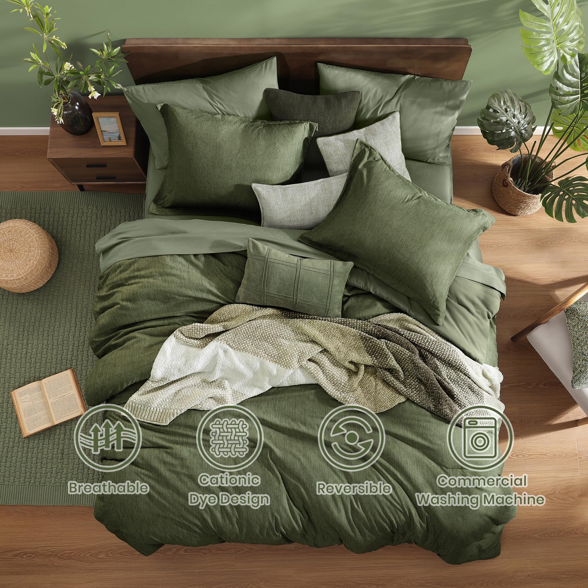 Monbix olive green flat sheet shows crisp weave and color.