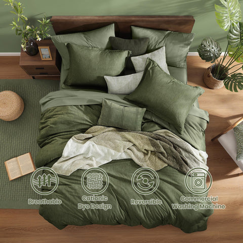 Monbix olive green flat sheet shows crisp weave and color.