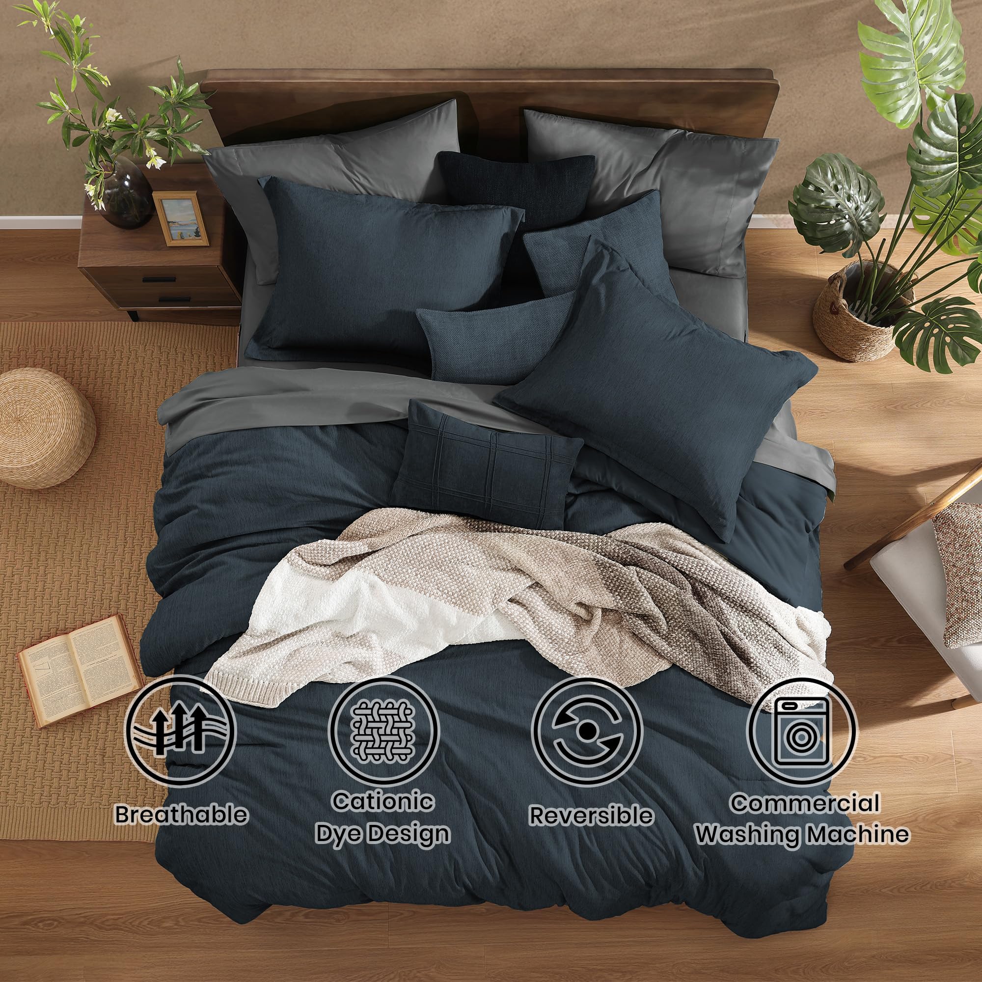 Monbix queen comforter color close-up demonstrates uniform dye for lasting vibrancy.
