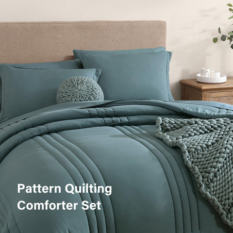 Monbix Queen Comforter Set fitted sheet 60in x 80in with secure pocket for neat bedding.