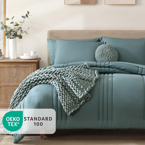 Monbix Queen Comforter Set flat sheet on display for smooth, breathable sleep surface.