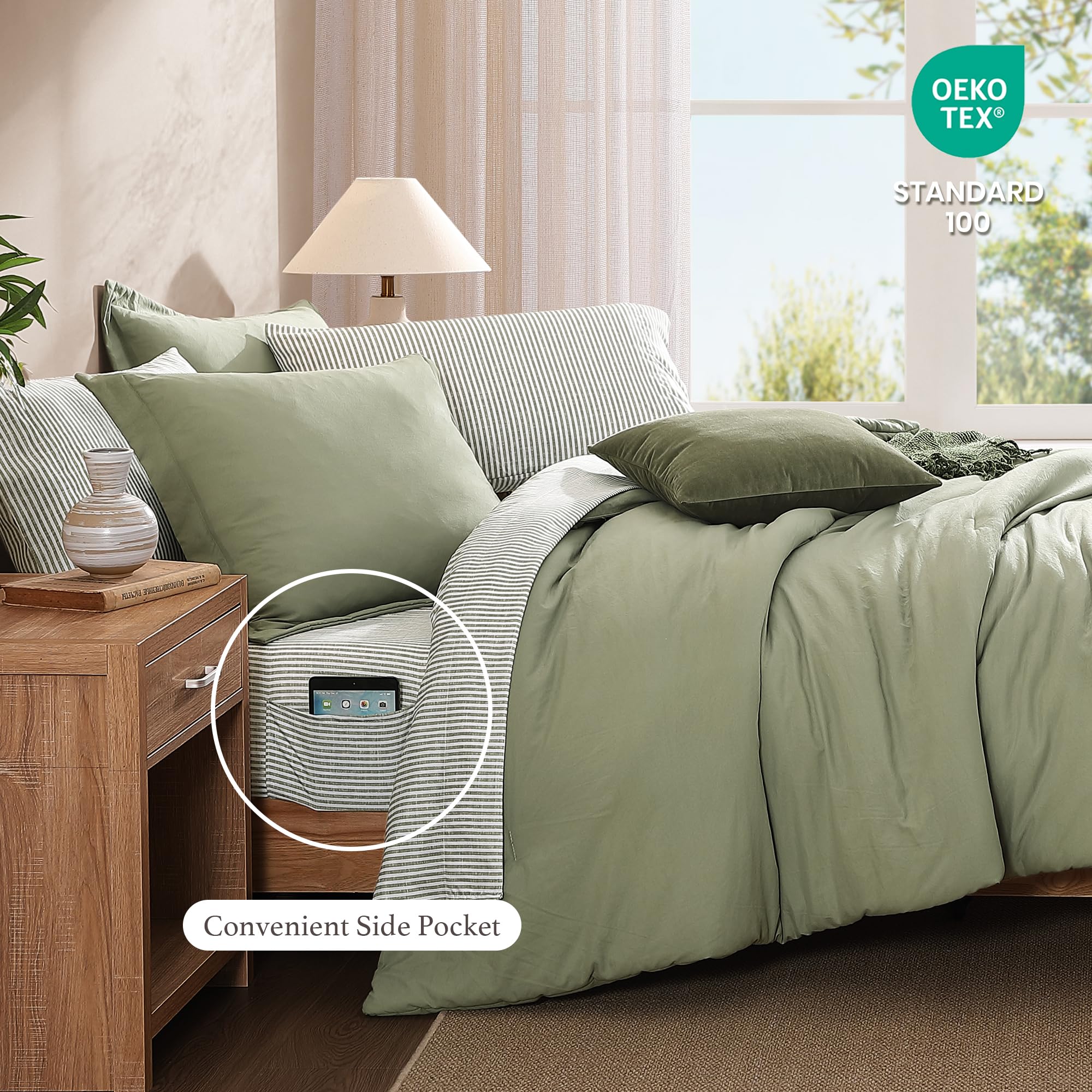 Monbix green pillowcases protect and refresh your pillows with quick machine wash.
