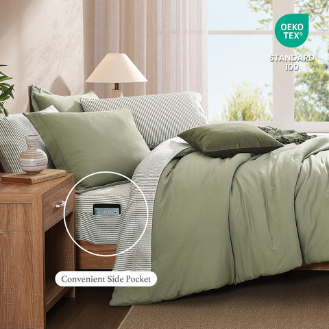 Monbix green pillowcases protect and refresh your pillows with quick machine wash.