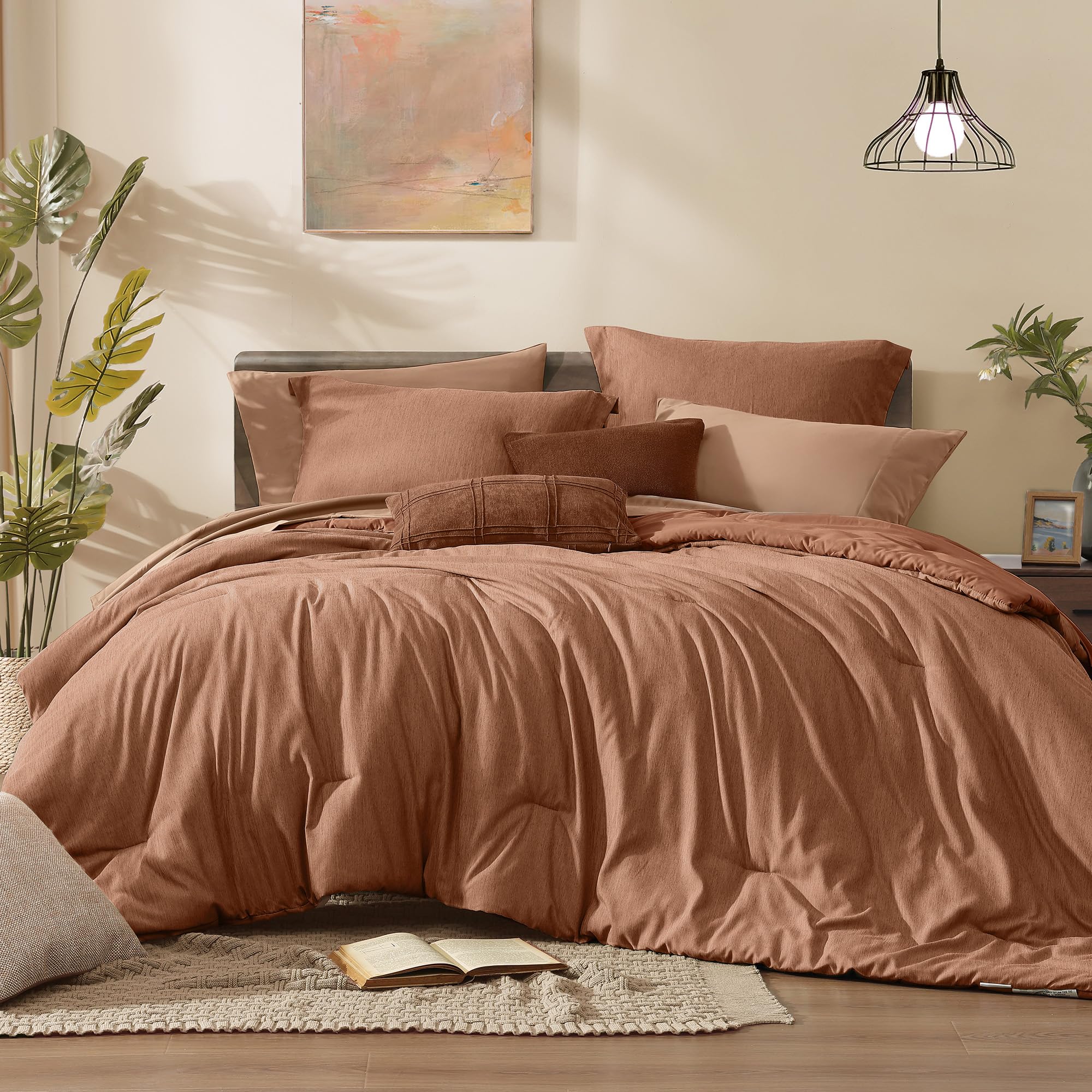 Monbix Queen Comforter Set main image showing complete 7-piece bundle for easy styling.