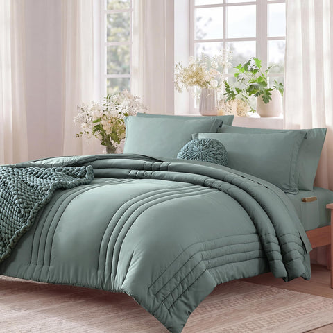 Close-up of soft sage green fabric from Monbix comforter set highlighting cloud-like warmth