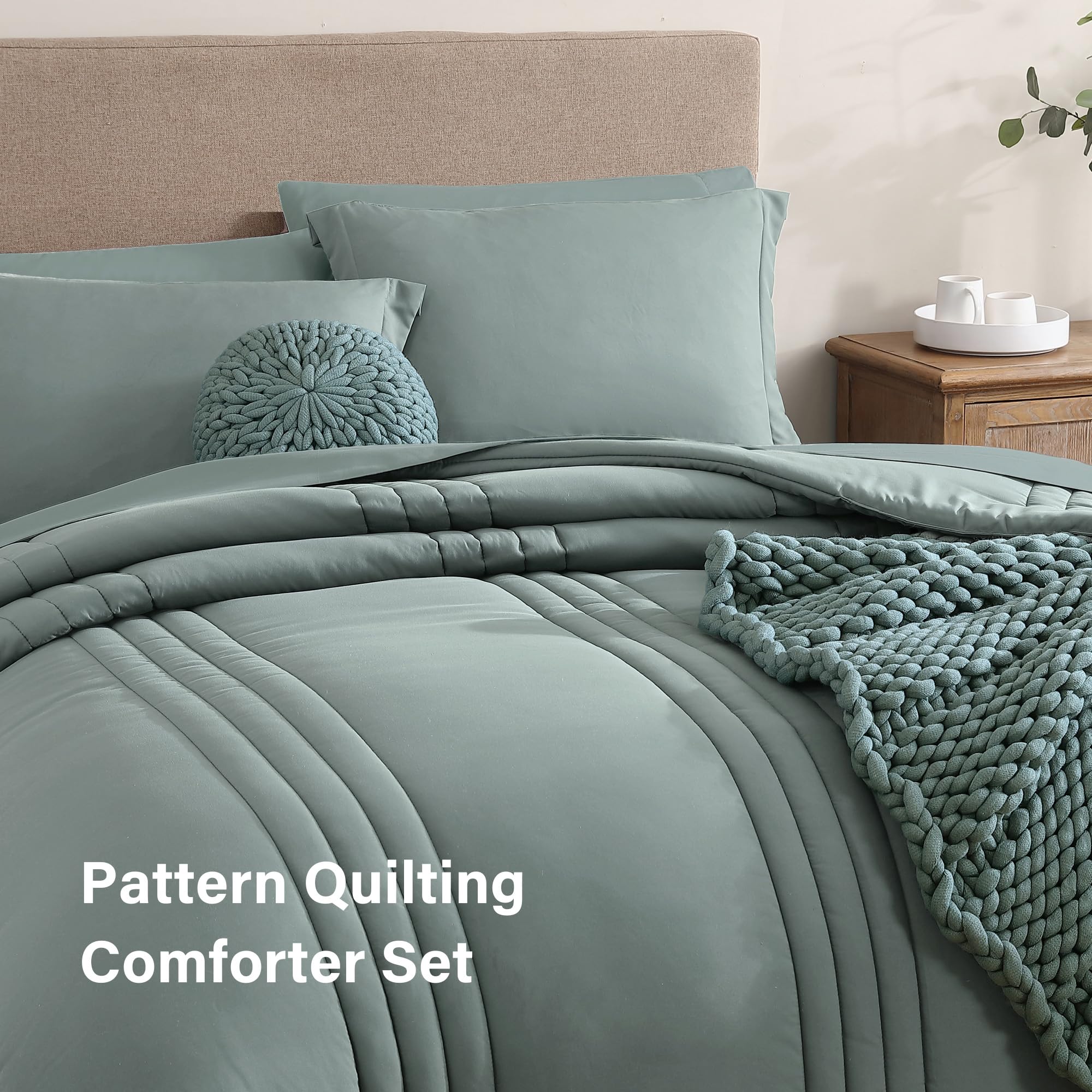 Two shams and two pillowcases coordinate with Monbix Sage Green bedding
