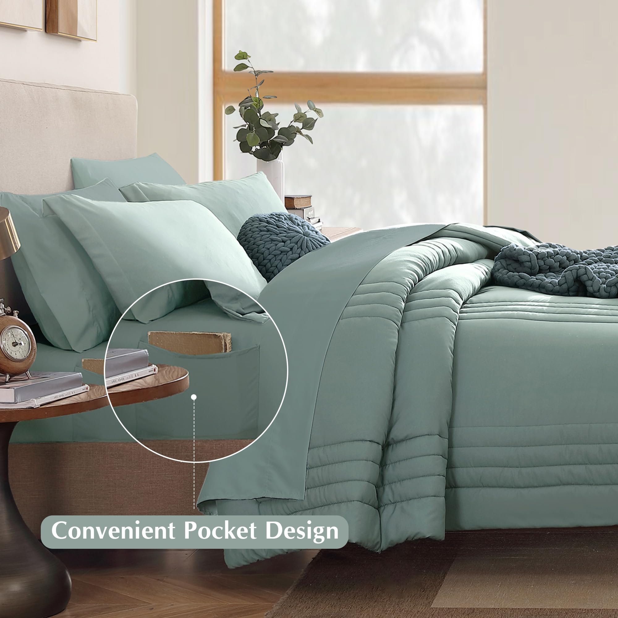 7-piece bed in a bag setup featuring 90x90 inch comforter for queen beds