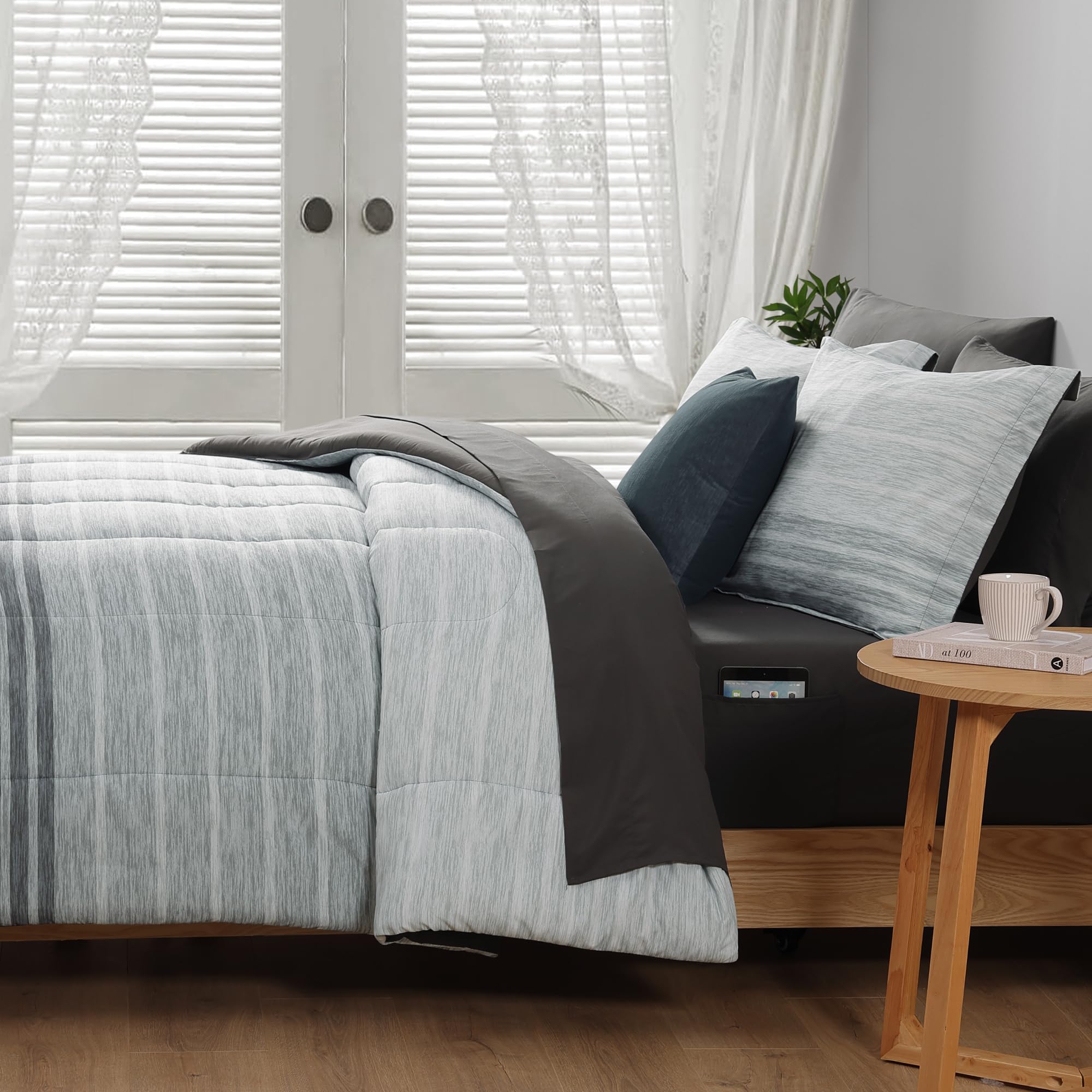 Monbix queen flat sheet included with durable, easy-care design