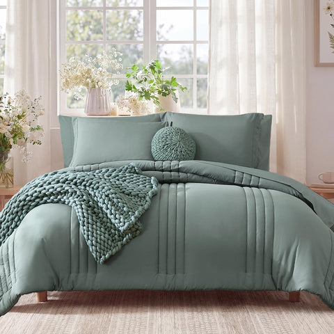 Monbix sage green bed-in-a-bag comforter set for year-round coziness
