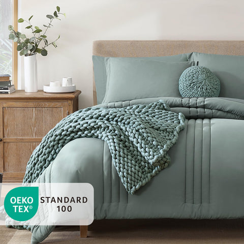 Monbix sage-green fitted sheet with deep pockets for secure fit